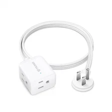 Short Flat Extension Cord 1.5 ft - Left Angled Flat Plug Power Strip 16 AWG P...