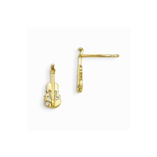 14k Yellow Gold Childrens CZ Violin Instrument Post Earrings Madi K Kids Jewelry