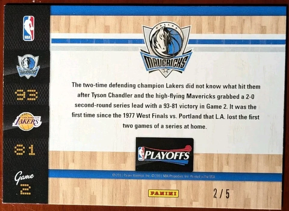 DALLAS MAVERICKS 2012 Panini Fathers Day 2011 Buyback SP NO2/5 Коби Брайант Лейкерс - Изображение 2 из 2