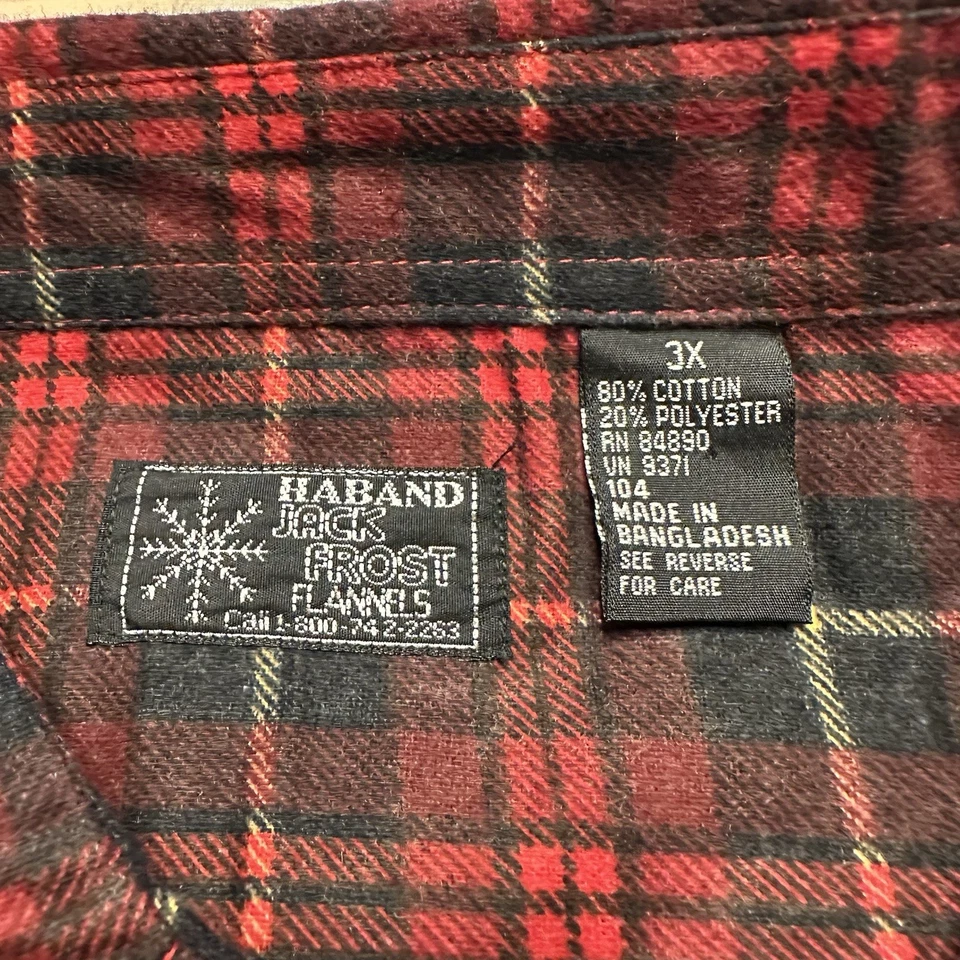 VTG Haband Jack Frost Flannel Shirt Red & Black Plaid Mens 3XL Long Sleeve - Image 3 of 4