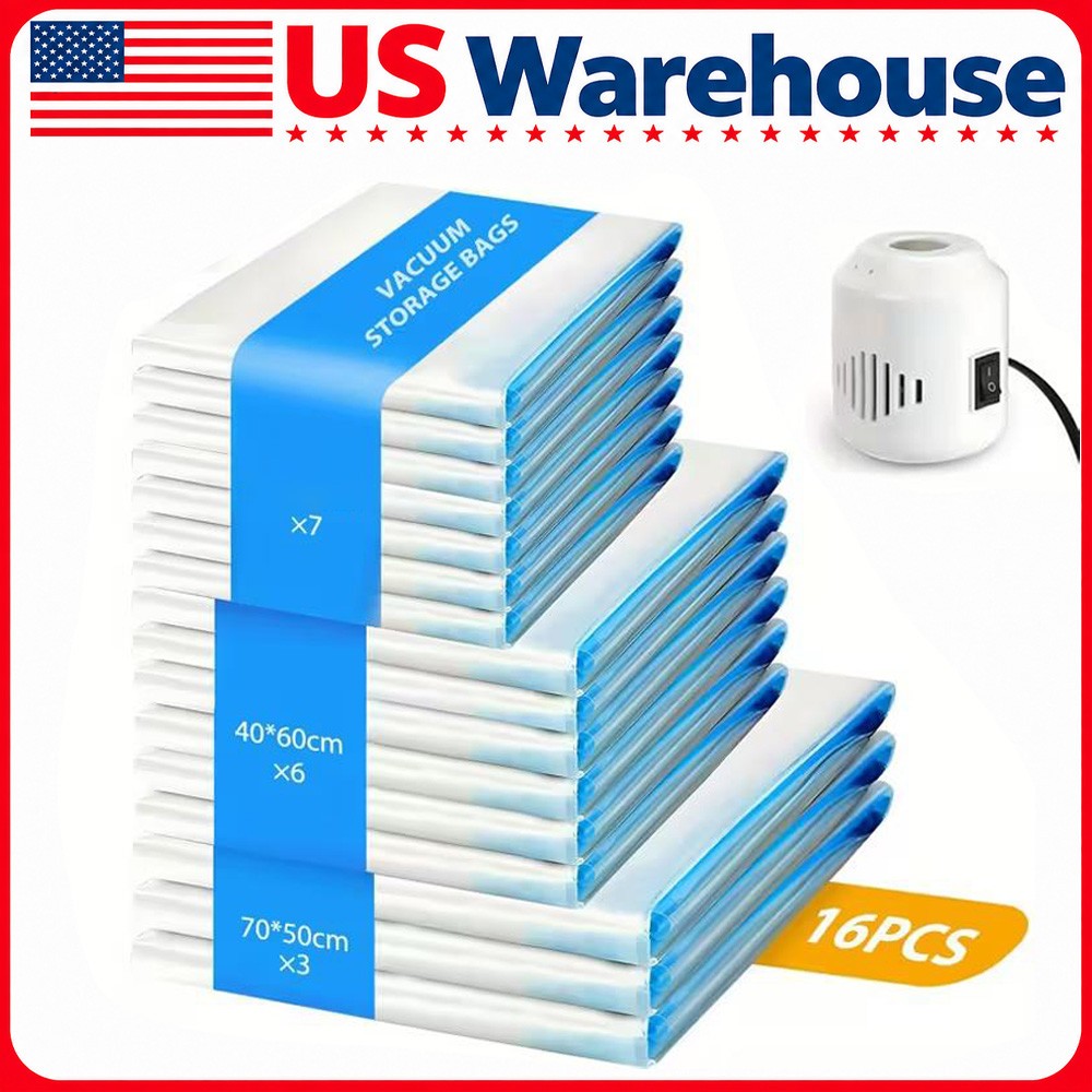 Vacuum Storage Bags with Electric Pump, 16 Pack Vacuum Sealed Bag for Clothes US