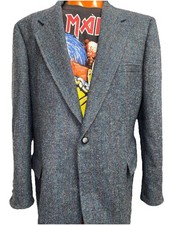 Vintage Harris Tweed 2-Button Wool Blazer Grey Herringbone Jacket Men's Size 46