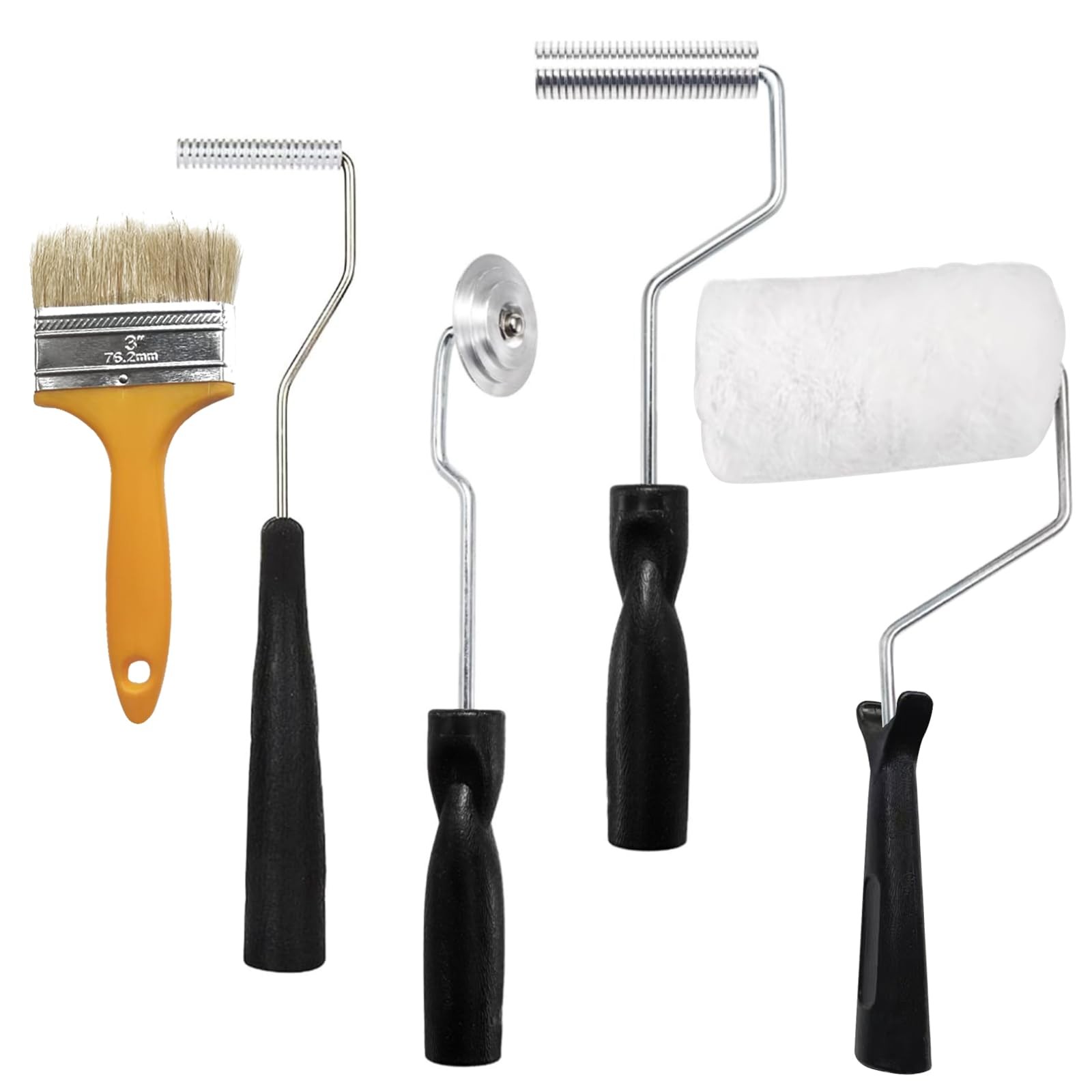 5 Pieces Fiberglass Roller Tools Kit,Aluminum Head Black