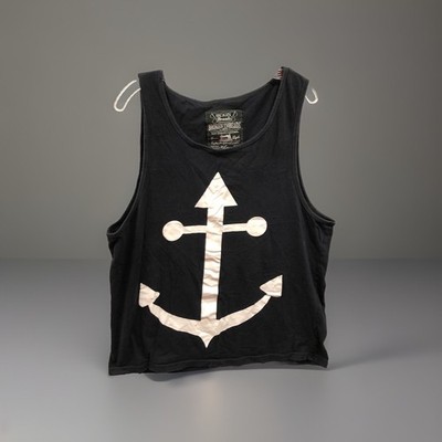 Broken Threads Anchor Print Black Cotton Sleeve Less Tank Top Men Size Large