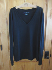 NORMA KAMALI VTG SIZ L ORGANIC COTTON PULLOVER SOLIDBLACK LSLV V-NECK GUATEMALA