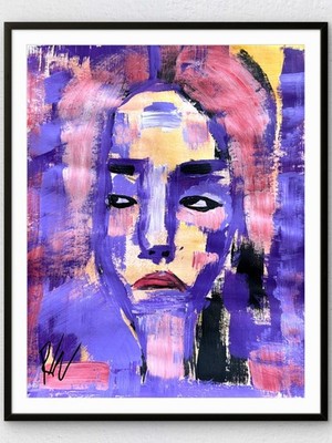 Original 11x14 Expressionist Hand Painted Signed Acrylic Paper Home Art Side-eye