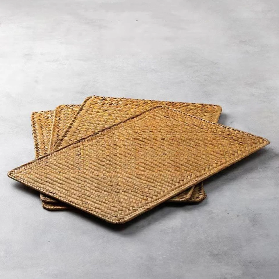 Rectangular Rattan Placemats Handmade Table Mat Natural Wicker Woven Mat Pot - Image 3 of 4