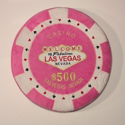 Las Vegas Nevada Casino Pink Poker Chip Cushion Pillow $500 Plush - READ DESC