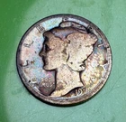 1917 P Silver Mercury Dime, Colorful Rainbow Album Toning--See Video