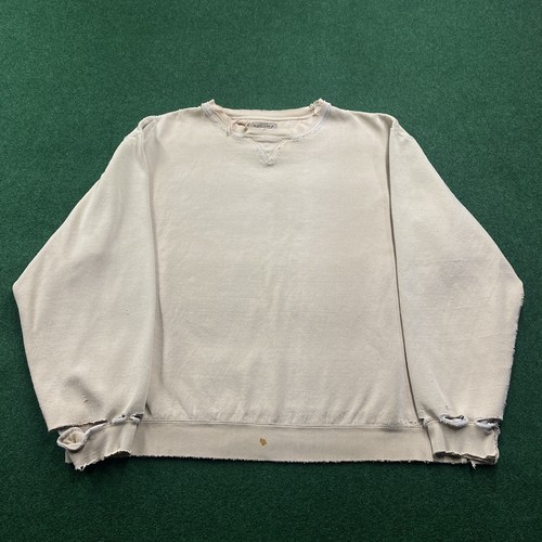 Vintage Distressed Sweatshirt Mens XL Beige 90S V Stitch Faded Sweater