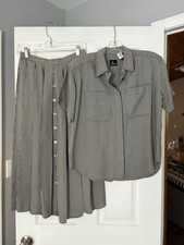 Vintage 90s Minimalist 2 Piece Gingham Set Maxi Skirt Boxy Preppy Tailored Sz 8