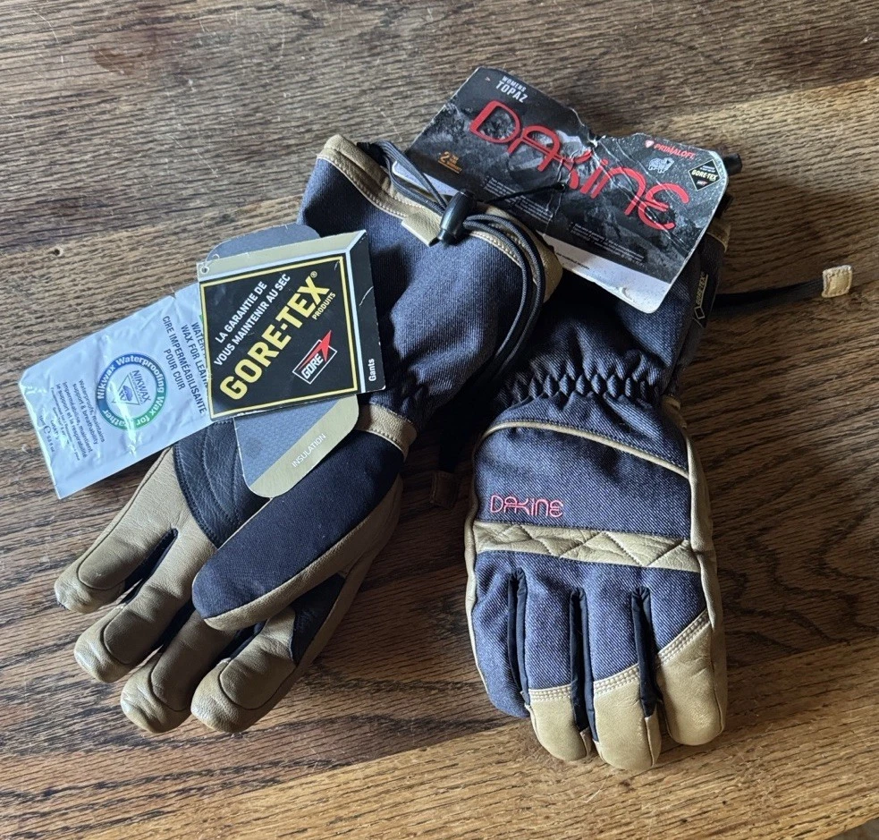 DaKine women’s topaz gloves denim & leather wool Primaloft Gortex AMAZING WARM M