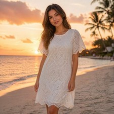 Loveriche Dress Sz M Resort White Eyelet Lace Party Event Beach Travel Coquette