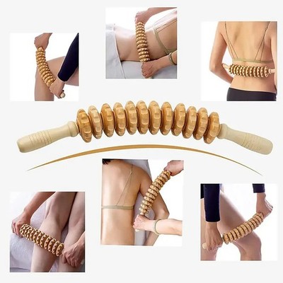 Wooden Massage Roller Anti-Cellulite Tool Self Care Lymphatic Therapy Massager.