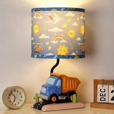 Car Bedside Table Lamp for Kid, Truck Nursery Lamp for Boy Girl Bedroom Blue