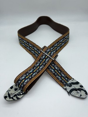 Vintage 60's Ace Style Guitar Strap Hippie Woven Cowhide #3