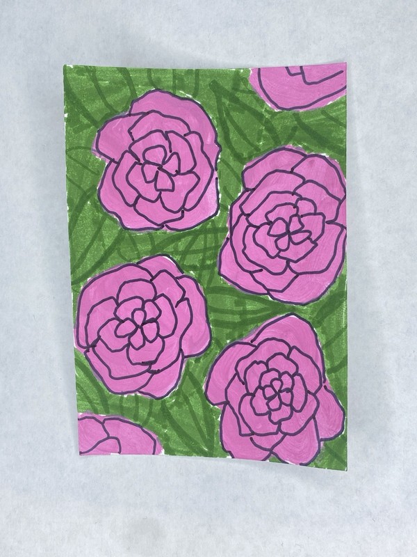 Original ACEO Acrylic Mini Painting Abstract Flowers Peonies Roses 2.5x3.5