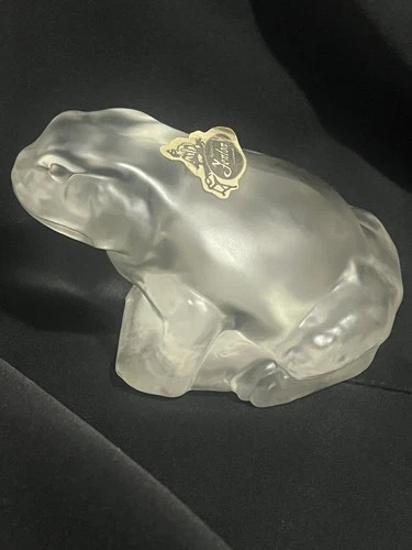 Vintage Fenton Art Glass Clear Frosted Satin Finish Frog Paperweight Figurine
