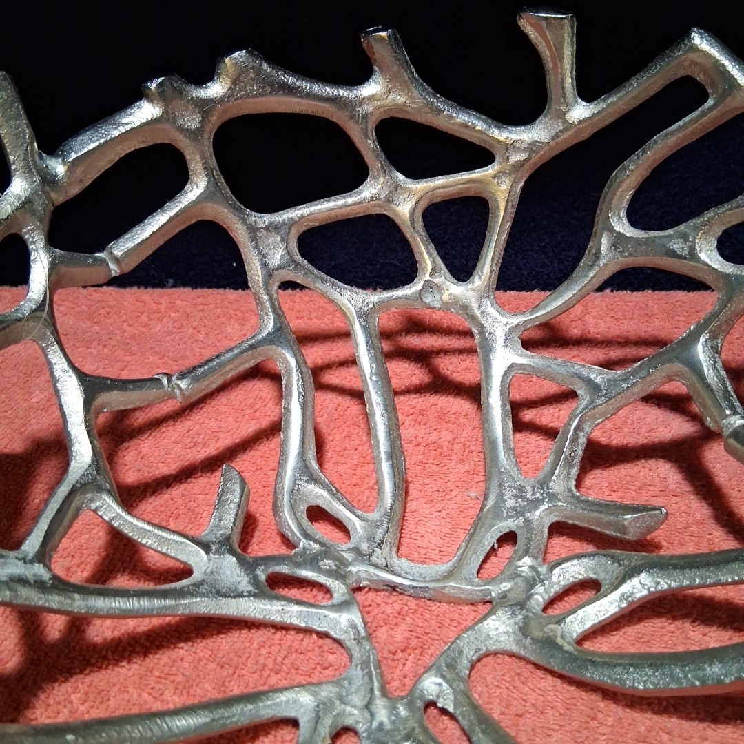 Coral Branch Bowl Silver Cast Aluminum Open Web Fruit Coastal 11.5" W x 6” H