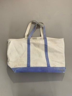 LL BEAN Boat Tote Blue Canvas Heavy Duty Distressed Shoulder Bag