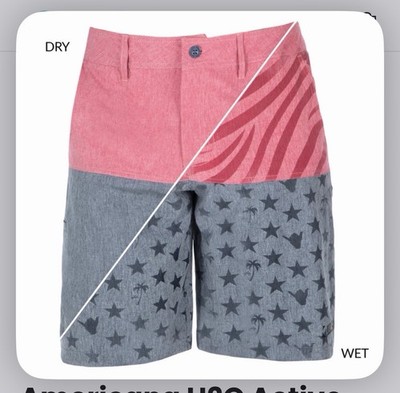 Wave Life Americana H2O Active Hybrid Men s Board Shorts 42 Red/Gray Striped