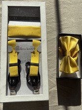 endless Knot elastic adjustable suspenders with bow tie Yellow