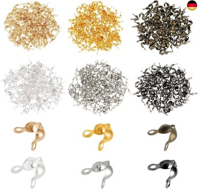AHQiZFX Pack of 600 Crimp Beads, Clamshell Bead Tips, Stainless Steel Crimp