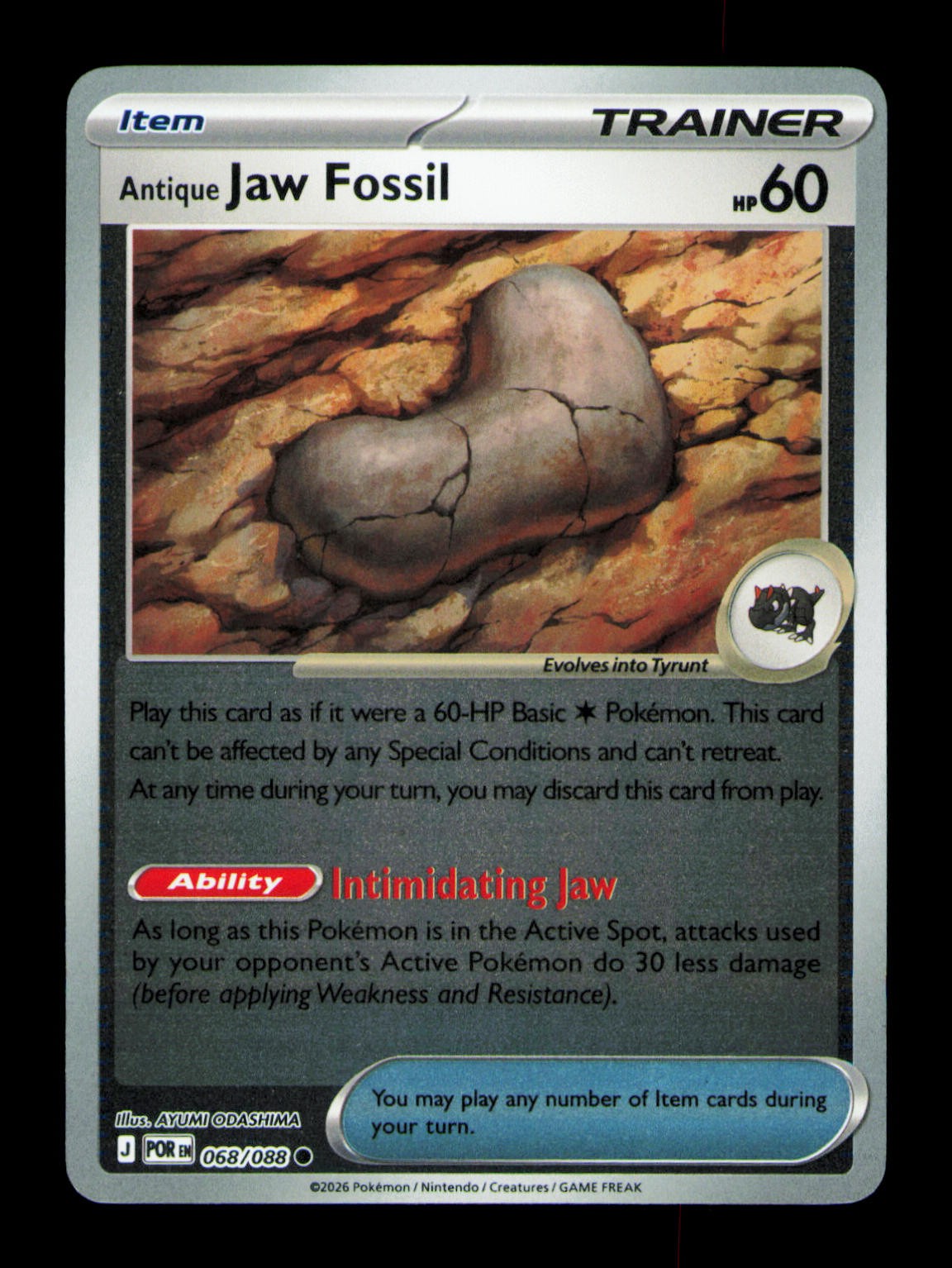 Antique Jaw Fossil Reverse Holofoil Common ME03: Perfect Order 068/088 NM