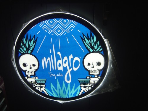 Rare Milagro Tequila LED Sign Skeletons Drinking Tequila 24x24
