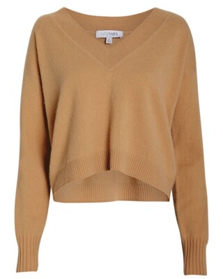 INTERMIX Women's Elroy V-Neck Cashmere Sweater in Beige Size