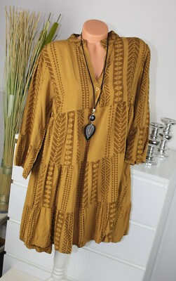 ITALY MODA Kleid ATHENA Print Dress TOP Shirt Bluse CURRY Gr. M L 38 40 H/M-77