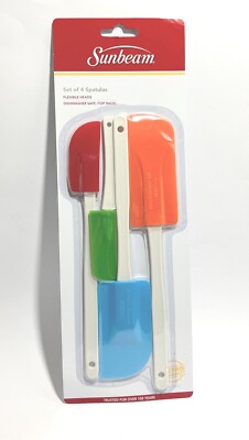 Kitchen Gadgets Sunbeam Set of 4 Spatulas Flexible Heads Astd Colors & Sizes NEW