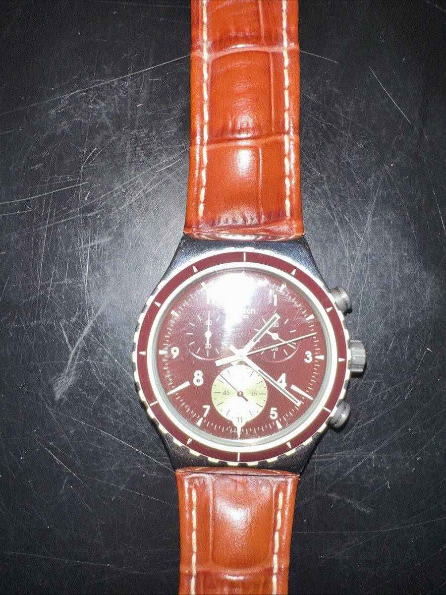 Swatch Irony Swiss Made Chrono V8 42MM Brown Leather 8.5