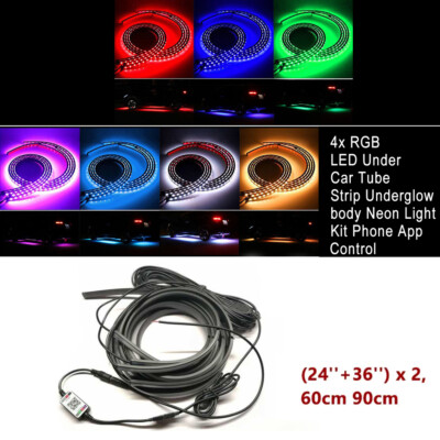 MUCH RGB LED Under Car Strip Light Kit - 4 Neon Tubes, 252 LEDs, 6000K, Multicolor, Underbody Kit