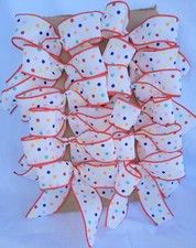 Set of 12 Small Handmade Christmas Tree Bows Packages White with Dots All Year