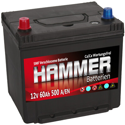 Autobatterie Hammer 12V 60Ah +Links Asia Starterbatterie ersetzt 55 56 61 64 Ah