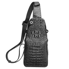 Genuine Croco Skin Cowhide Leather Sling Backpack Men's Crossbody Shoulder Bag