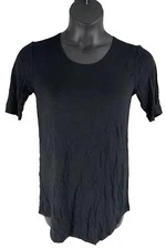 LOGO Layers Lori Goldstein Rayon Span Elbow Sleeve Top Black