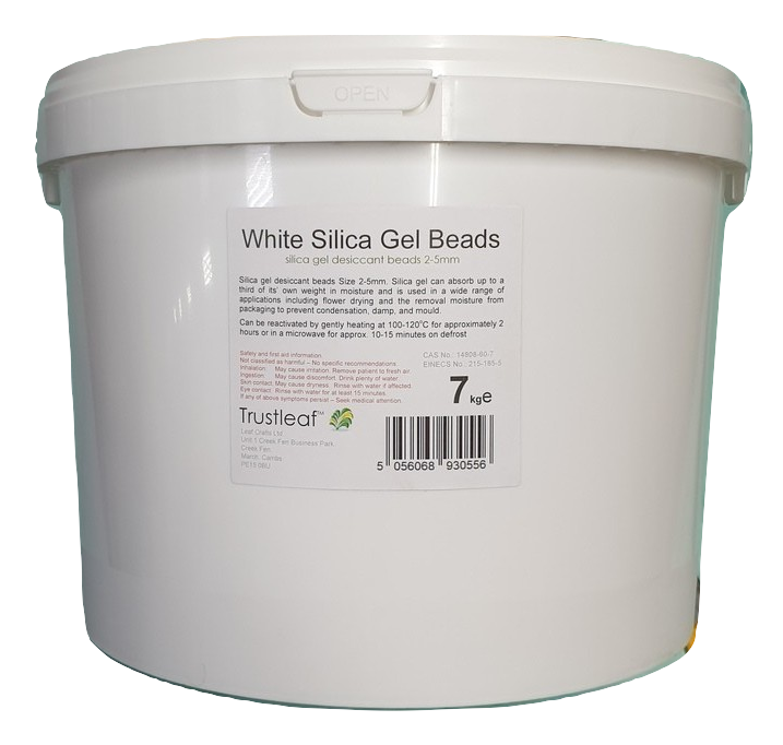 7kg White Silica Gel 2-4mm Beads - Reusable Tub - Dehumidifier (7kg TUB - WB)
