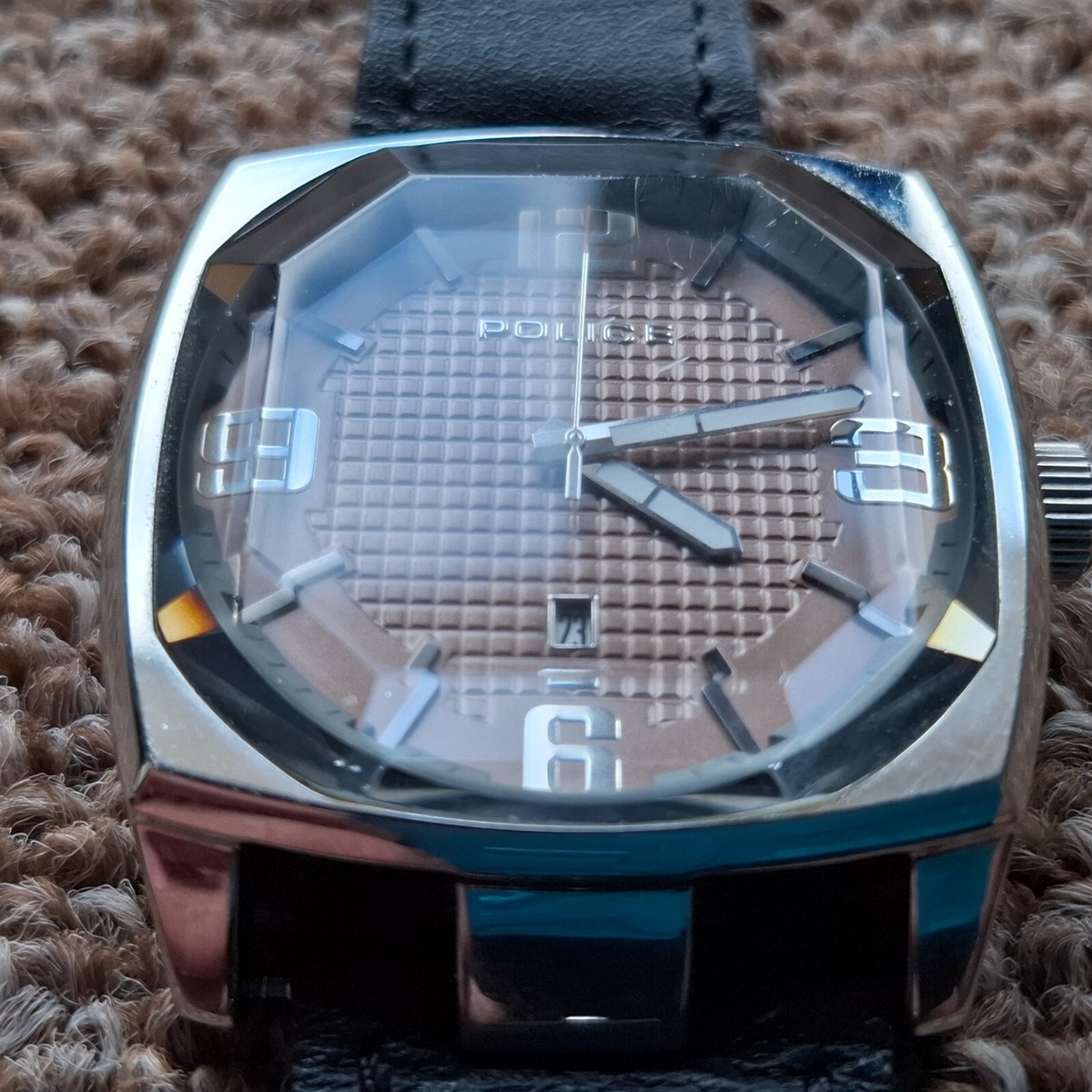 POLICE EDGE WATCH 12963J BROWN MUTI-FACETED DIAL RETRO VINTAGE STYLE