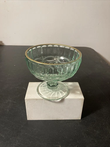 Vintage Green With Gold Rim Depression Sherbet Bowl