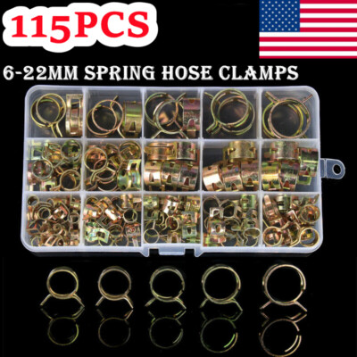 #ad 6 22mm Hose Spring Clamps 115PCS Fastener Kit Fuel Water Line Pipe Air Tube Clip $16.74