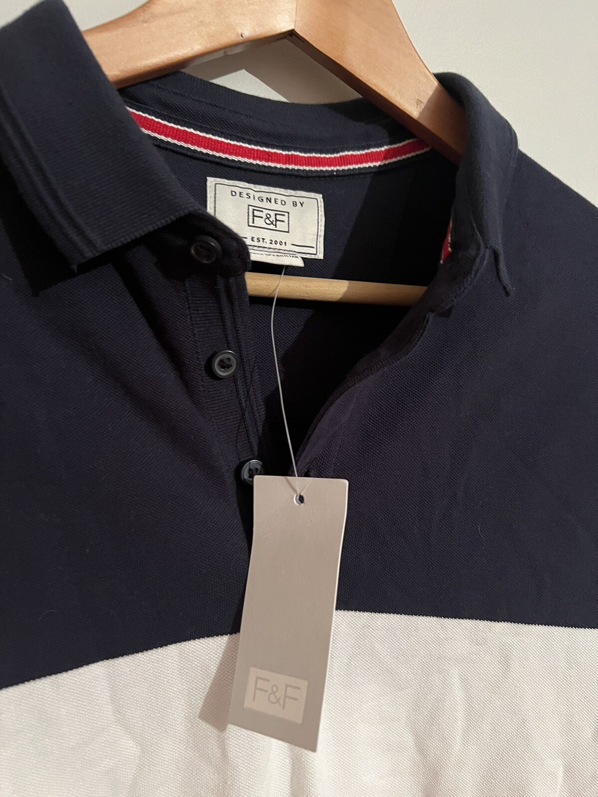 F&F Men's colorblock polo shirt Blue Red White Cotton Size Uk Size S eBay