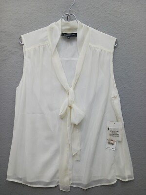 Jones New York Women's Blouse 12 Ivory Polyester Dressy Bow Career NWT Casual