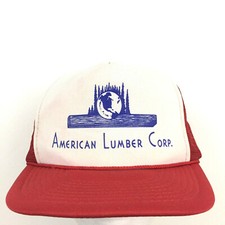 Vtg American Lumber Corp Cap Script Logo Mesh Snap Back Trucker Baseball Dad Hat