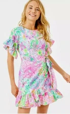Lilly Pulitzer DARLAH STRETCH DRESS Paradise Found SIZE 6 Ruffle Wrap Tie Bow