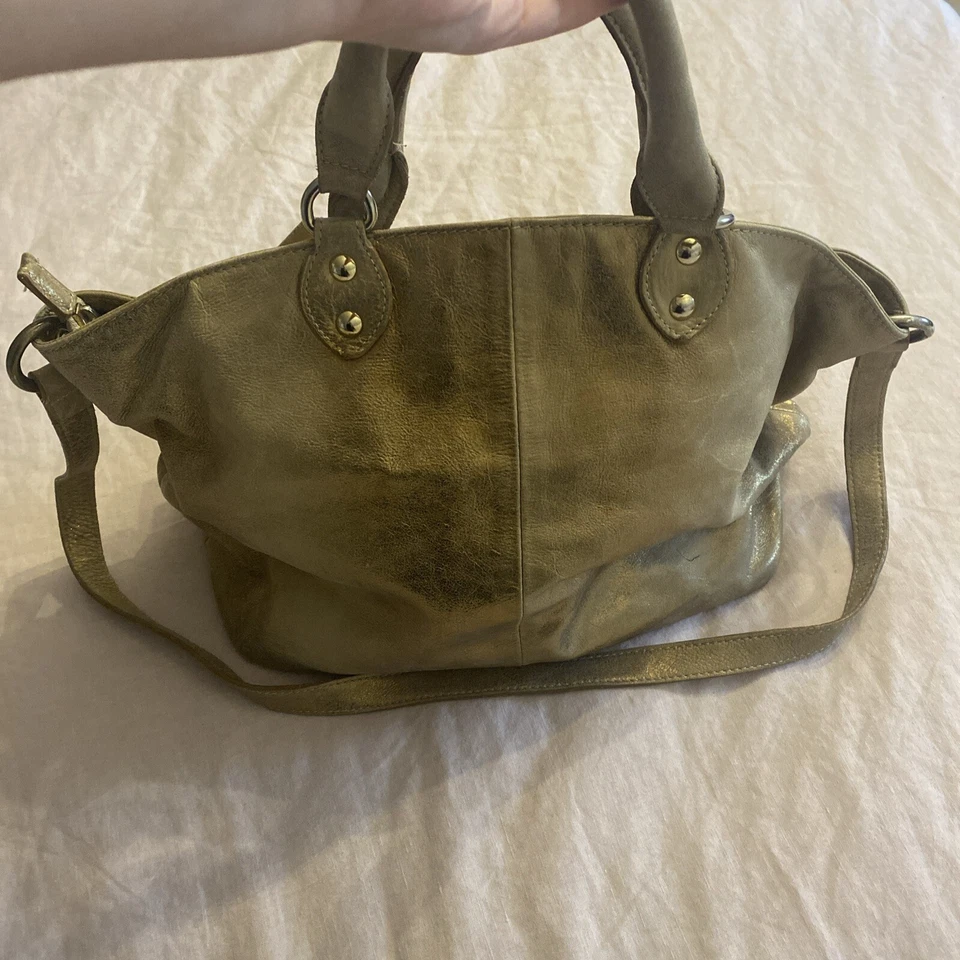 Roberta Gandolfi Shoulder Tote Bag Italian Leather Gold Unique Metallic 3D Bow - Image 4 of 4