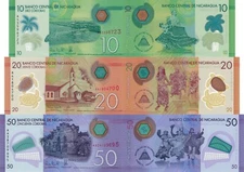 Nicaragua 3 PCS Set: 10, 20, 50 Cordobas (2019/2021) - p209b, p210b, p211b UNC