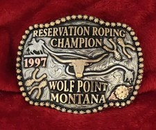 TROPHY RODEO CHAMPION BELT BUCKLE  1997  PRO CALF ROPER  WOLF POINT MONTAN  RARE  557