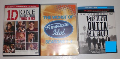 lot of 3 dvds - One Direction, American Idol Worst S 1-4, Straight Outta Compton
